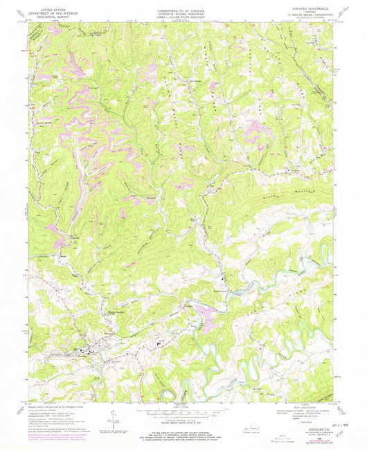 Classic USGS Honaker Virginia 7.5'x7.5' Topo Map Image