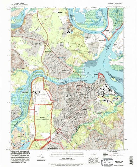 Classic USGS Hopewell Virginia 7.5'x7.5' Topo Map Image