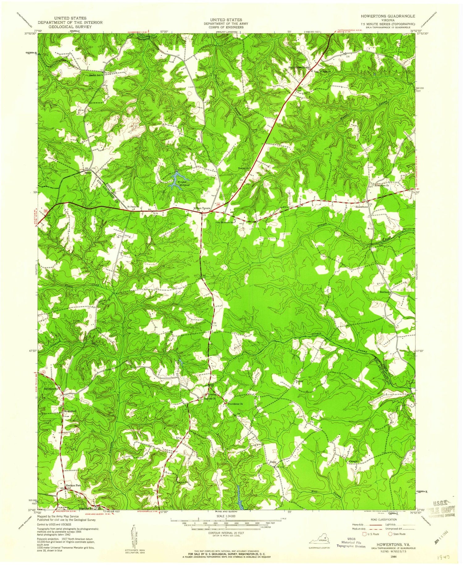 Classic USGS Millers Tavern Virginia 7.5'x7.5' Topo Map Image