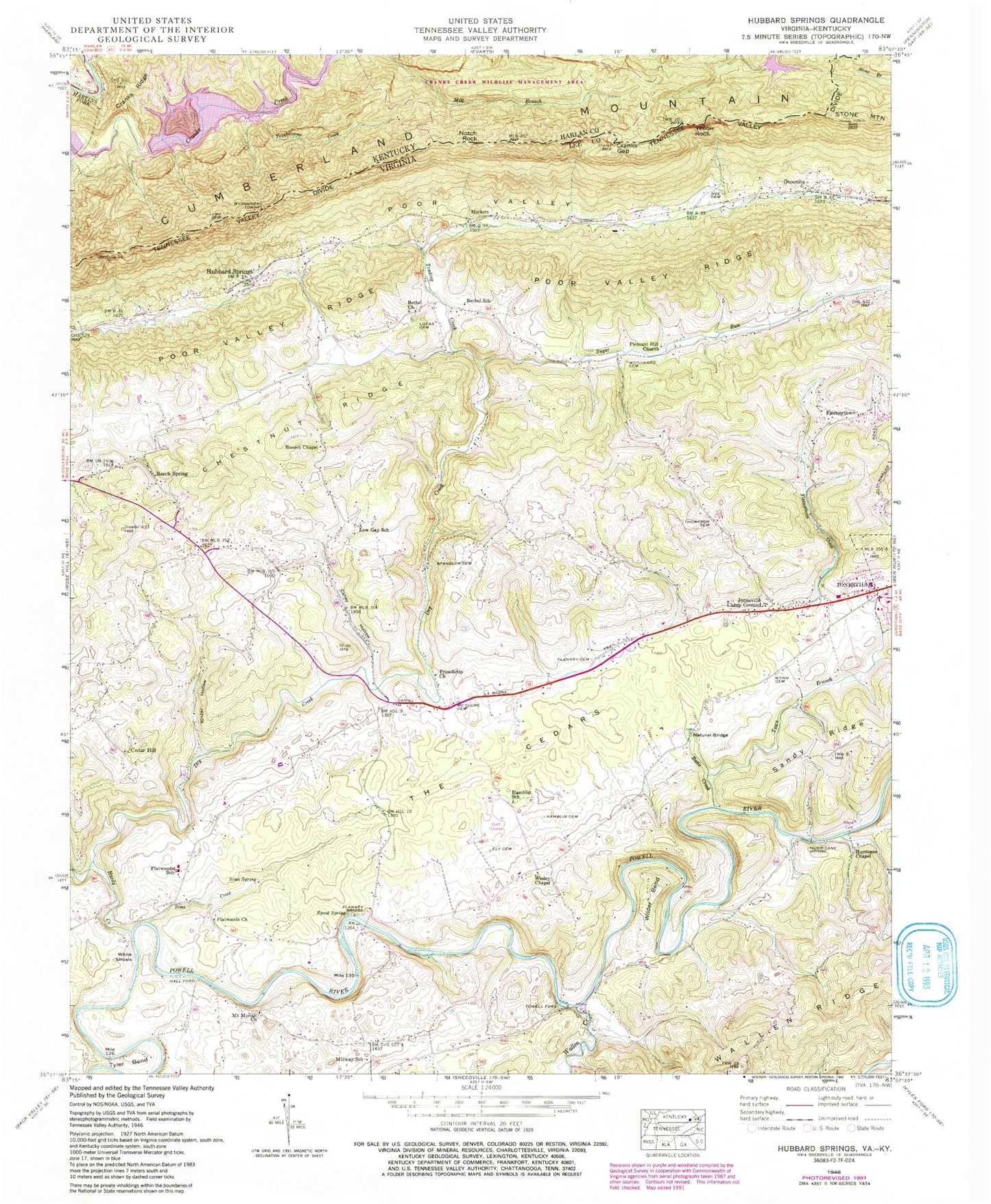 Classic USGS Hubbard Springs Virginia 7.5'x7.5' Topo Map Image