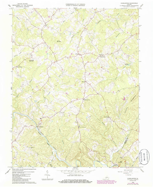Classic USGS Huddleston Virginia 7.5'x7.5' Topo Map Image