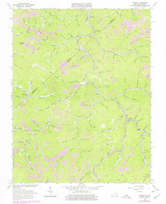 Classic USGS Hurley Virginia 7.5'x7.5' Topo Map Image