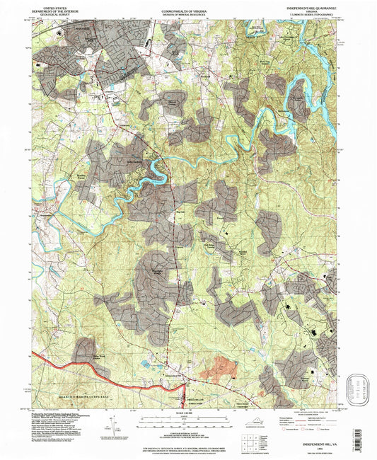 Classic USGS Independent Hill Virginia 7.5'x7.5' Topo Map Image