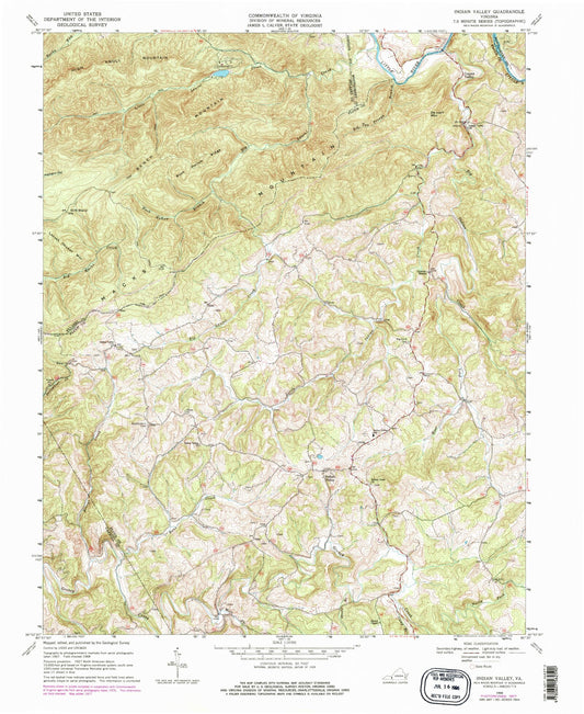 Classic USGS Indian Valley Virginia 7.5'x7.5' Topo Map Image