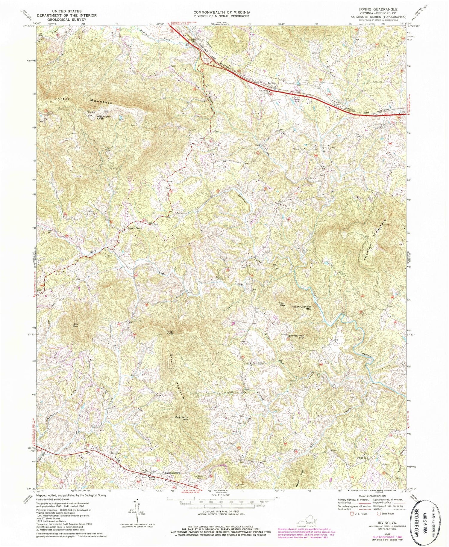 Classic USGS Irving Virginia 7.5'x7.5' Topo Map Image