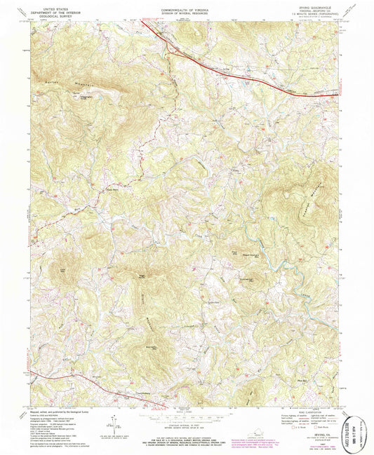 Classic USGS Irving Virginia 7.5'x7.5' Topo Map Image