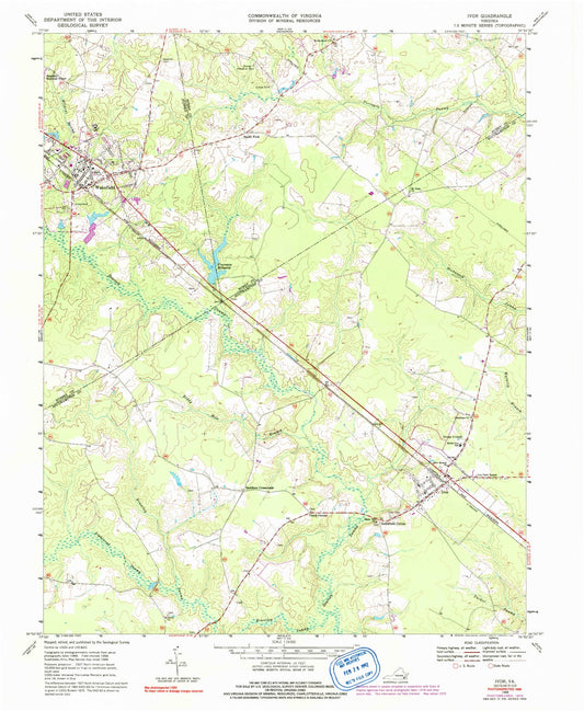 Classic USGS Ivor Virginia 7.5'x7.5' Topo Map Image