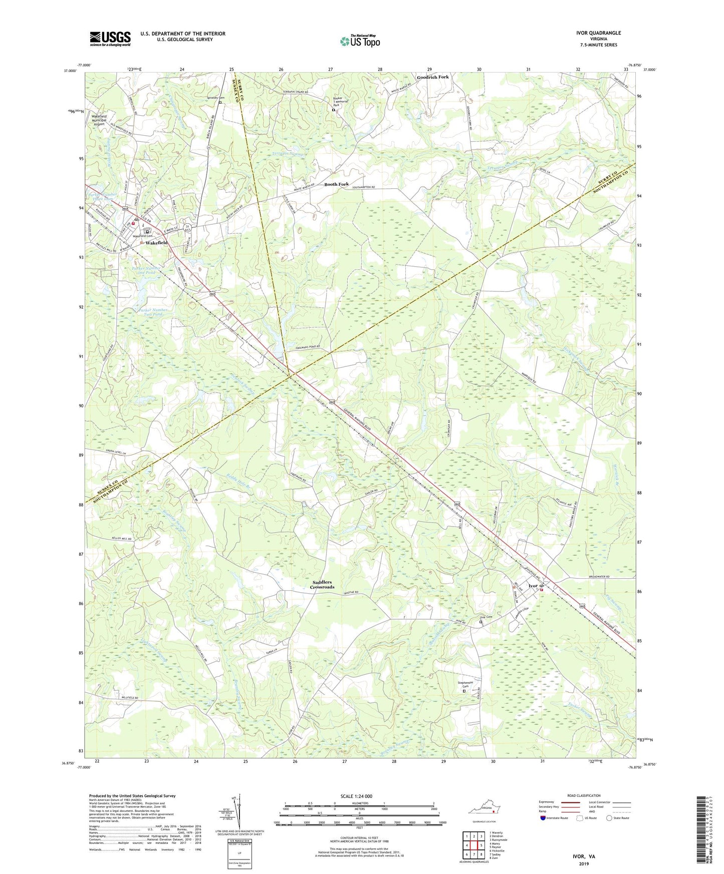 Ivor Virginia US Topo Map Image