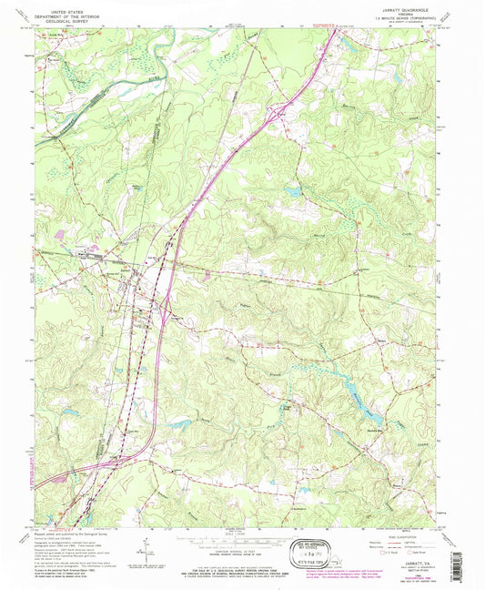 Classic USGS Jarratt Virginia 7.5'x7.5' Topo Map Image