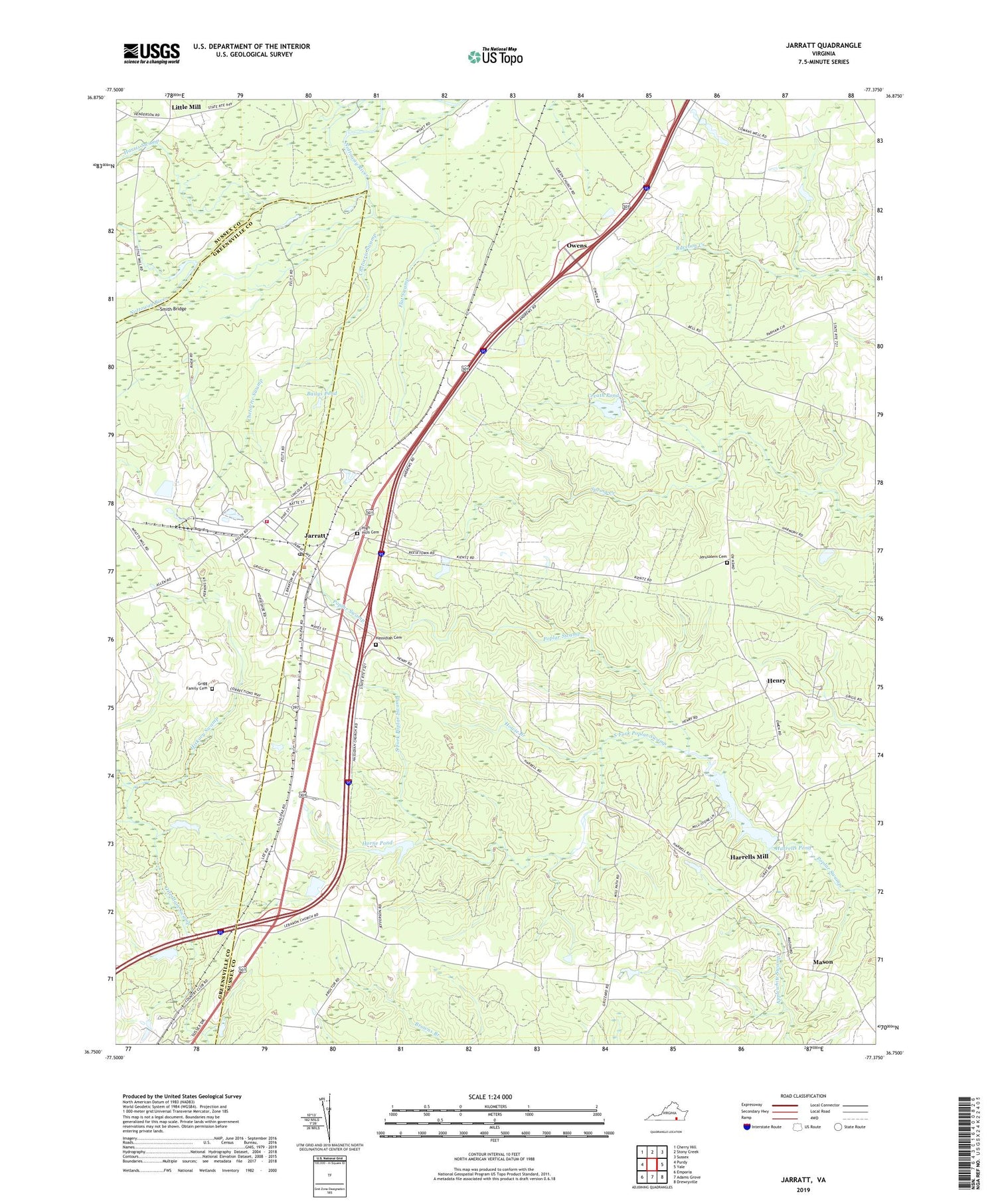 Jarratt Virginia US Topo Map Image