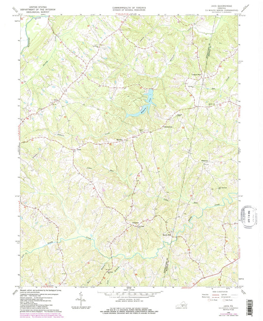 Classic USGS Java Virginia 7.5'x7.5' Topo Map Image