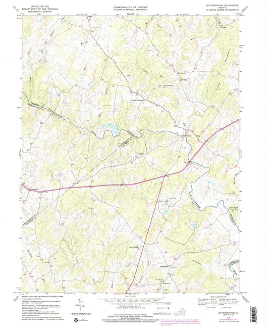 Classic USGS Jeffersonton Virginia 7.5'x7.5' Topo Map Image