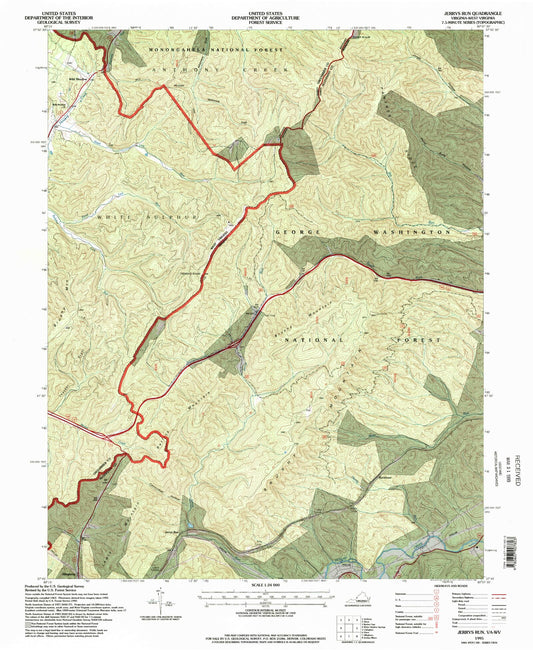 Classic USGS Jerrys Run Virginia 7.5'x7.5' Topo Map Image