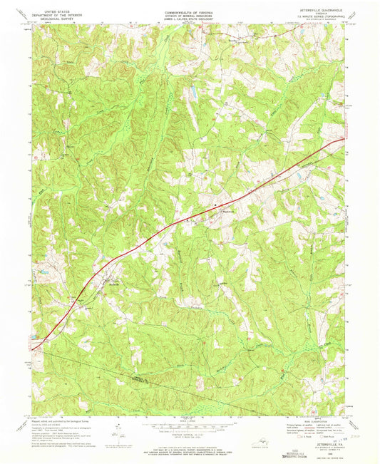 Classic USGS Jetersville Virginia 7.5'x7.5' Topo Map Image
