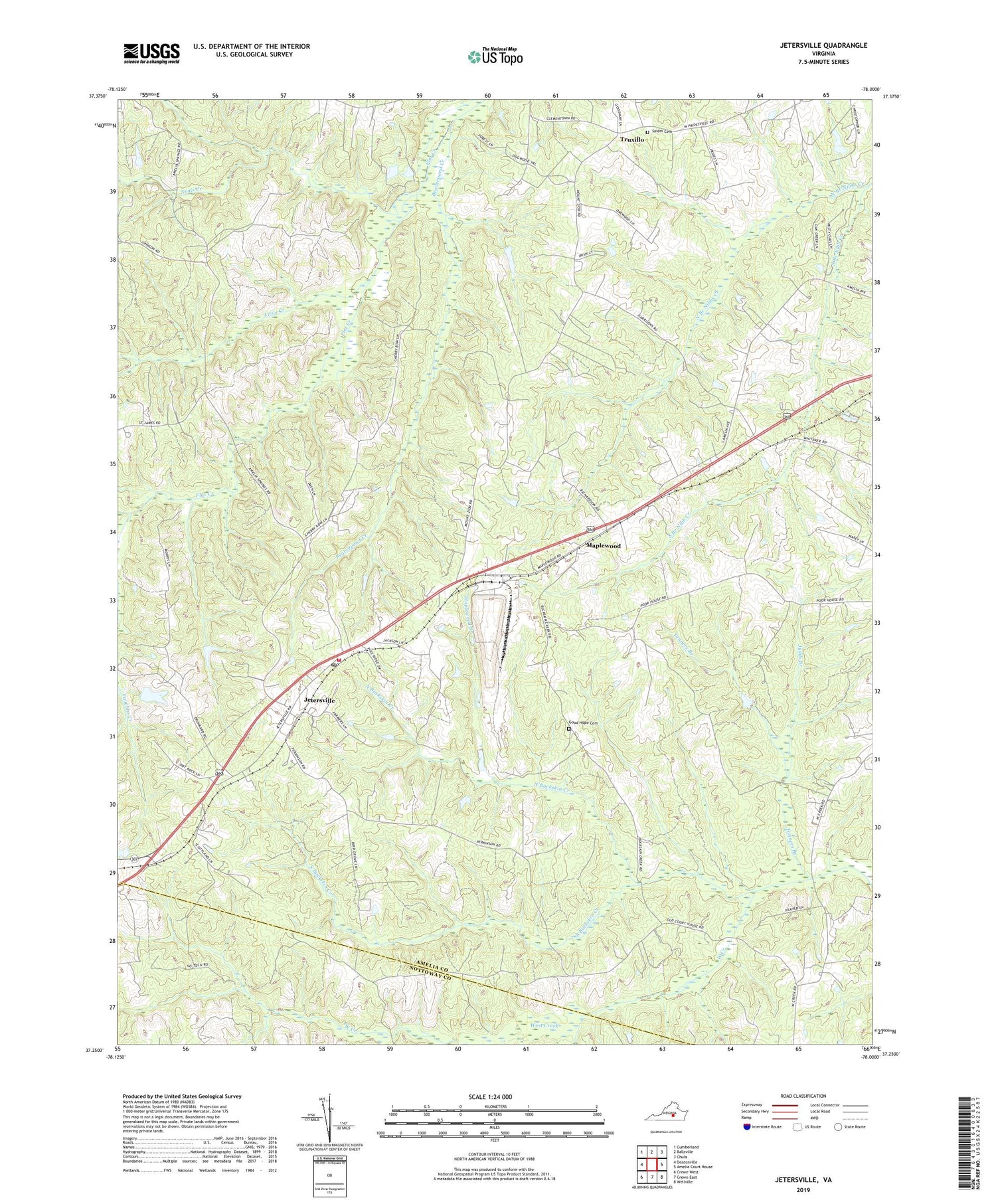 Jetersville Virginia US Topo Map Image