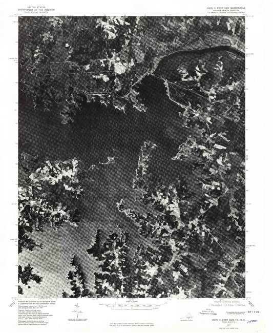 Classic USGS John H Kerr Dam Virginia 7.5'x7.5' Topo Map Image