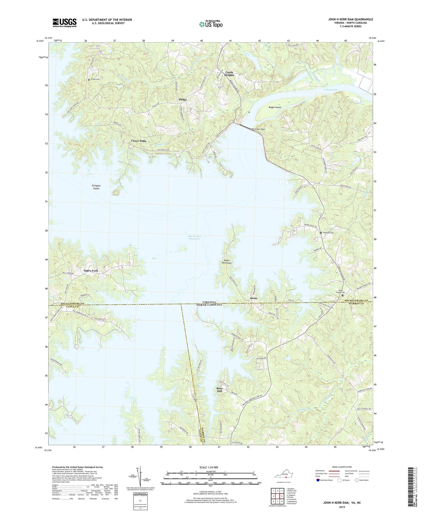 John H Kerr Dam Virginia US Topo Map Image