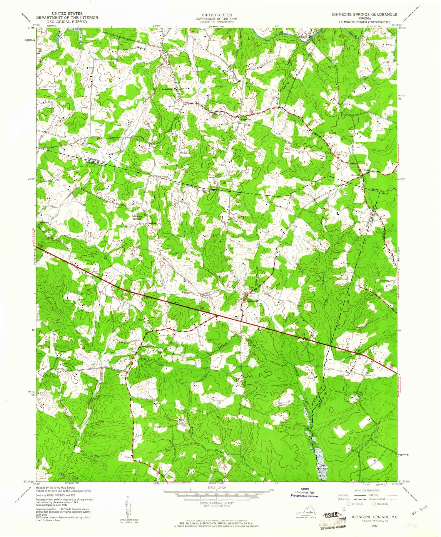 Classic USGS Hylas Virginia 7.5'x7.5' Topo Map Image