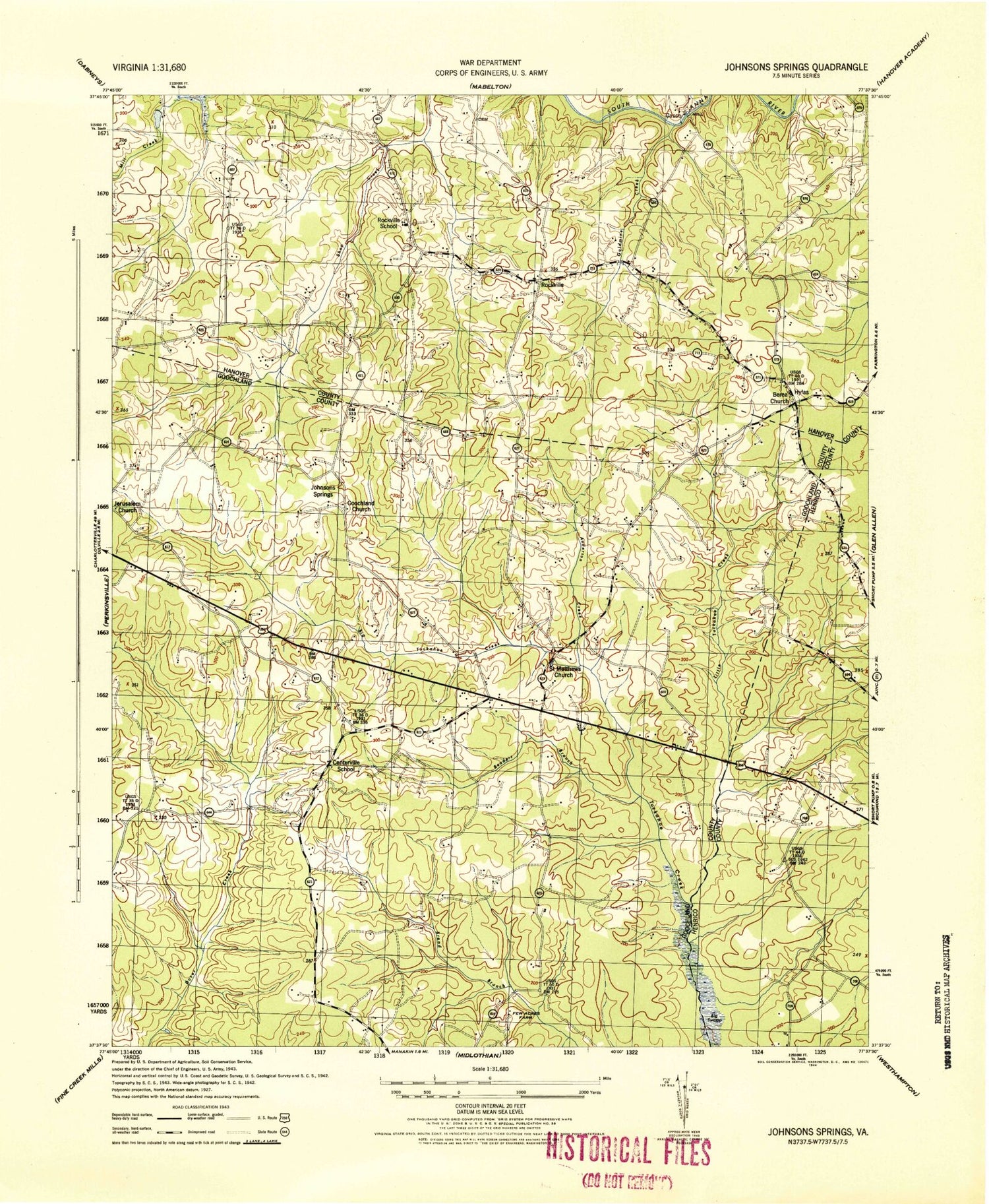 Classic USGS Hylas Virginia 7.5'x7.5' Topo Map Image