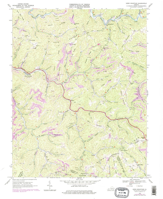 Classic USGS Keen Mountain Virginia 7.5'x7.5' Topo Map Image
