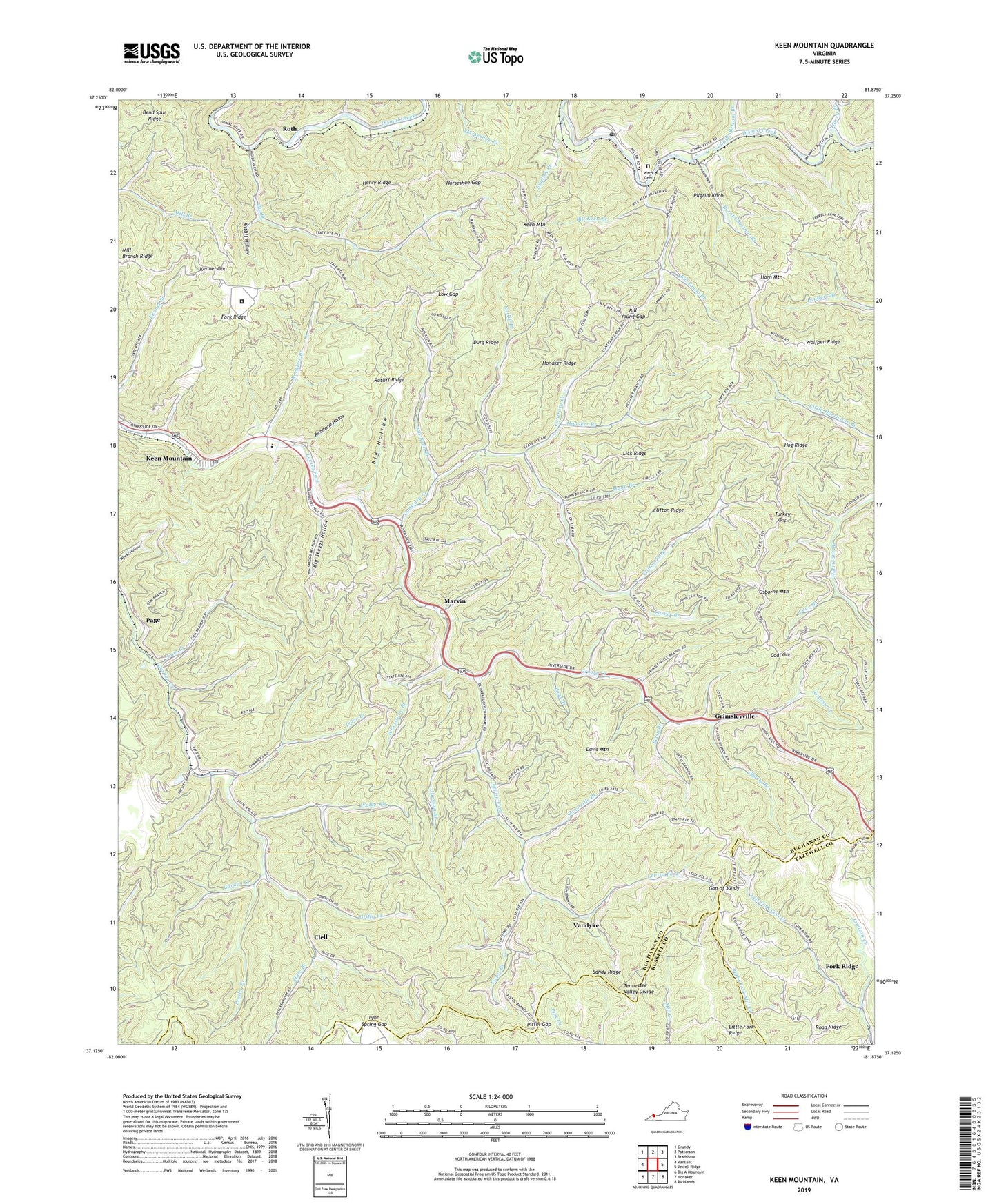 Keen Mountain Virginia US Topo Map Image