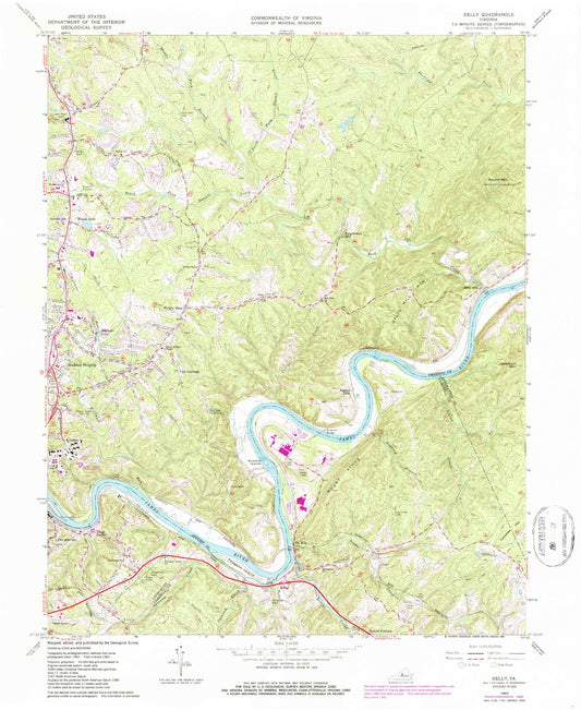 Classic USGS Kelly Virginia 7.5'x7.5' Topo Map Image