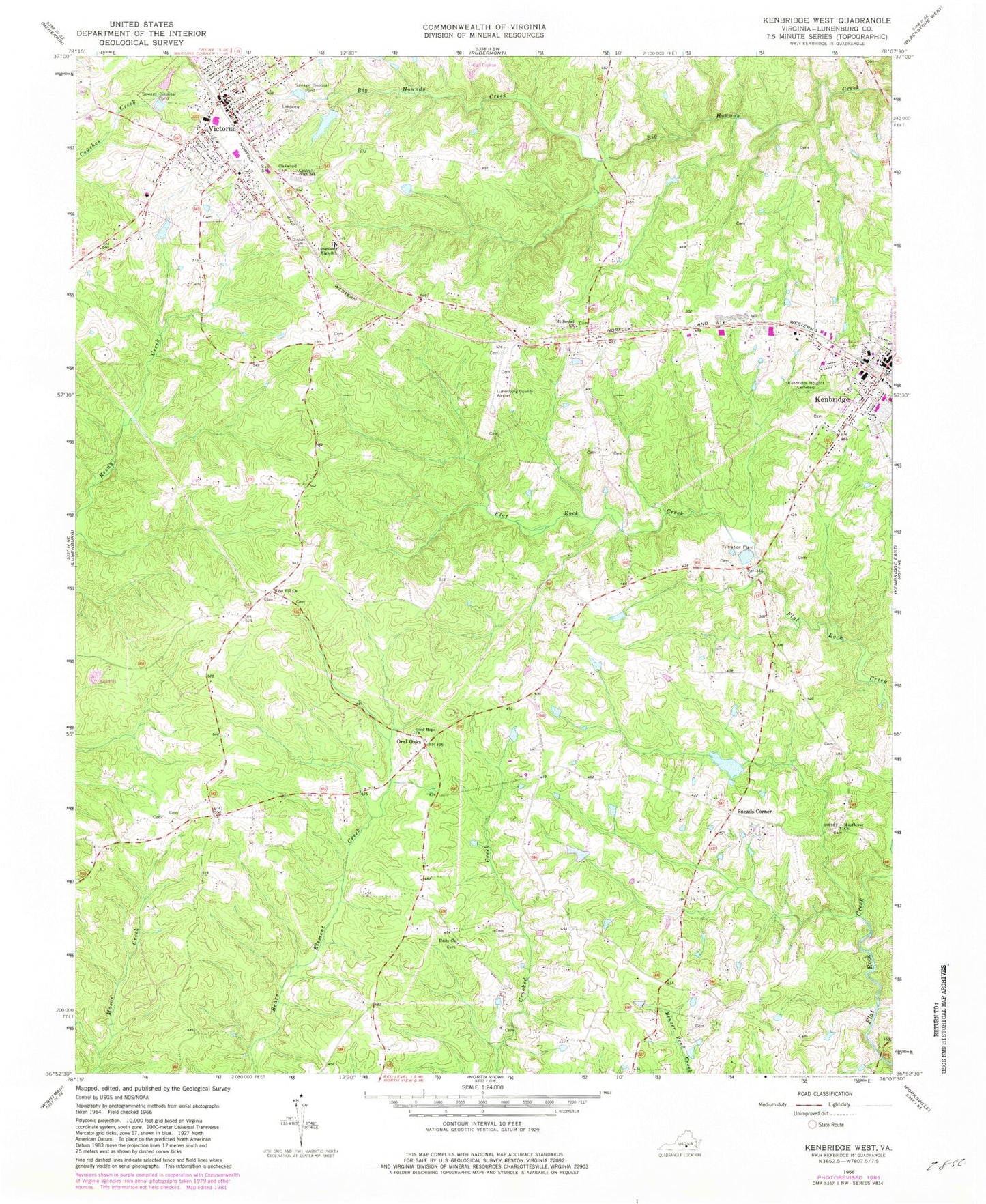 Classic USGS Kenbridge West Virginia 7.5'x7.5' Topo Map Image