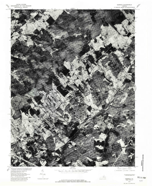 Classic USGS Keswick Virginia 7.5'x7.5' Topo Map Image