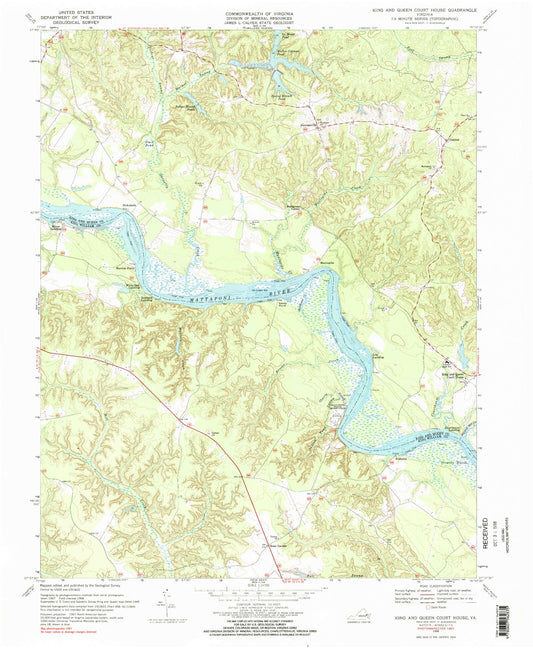 Classic USGS King And Queen Court House Virginia 7.5'x7.5' Topo Map Image