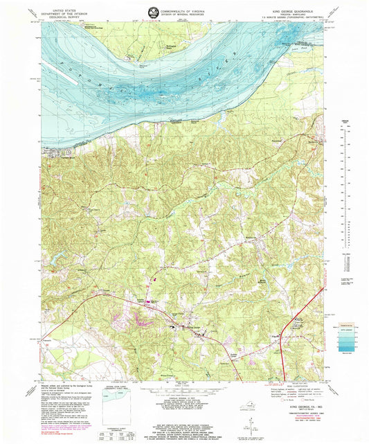 Classic USGS King George Virginia 7.5'x7.5' Topo Map Image
