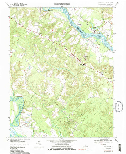 Classic USGS King William Virginia 7.5'x7.5' Topo Map Image