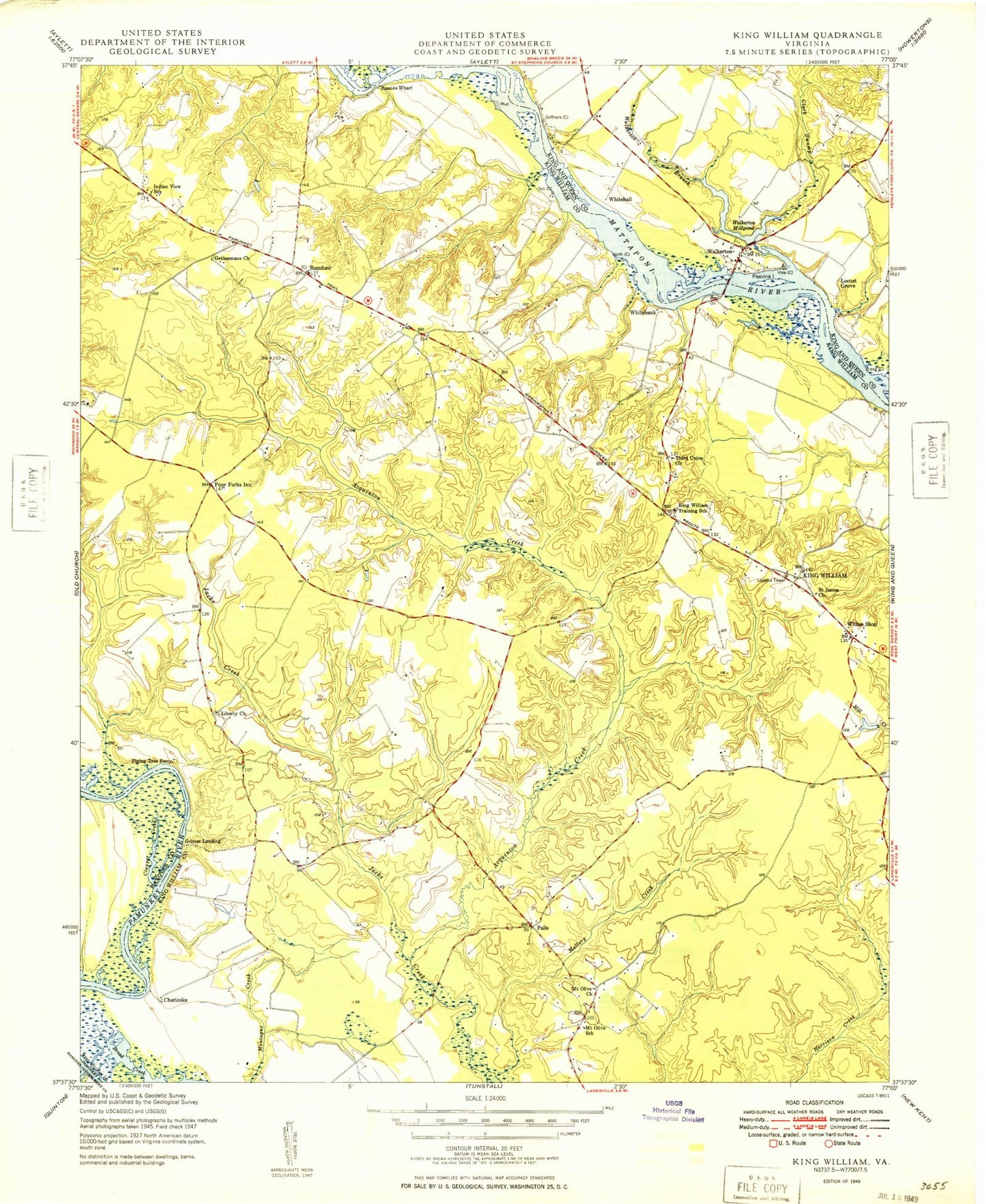 Classic USGS King William Virginia 7.5'x7.5' Topo Map Image