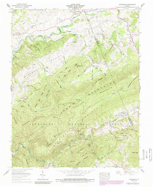 Classic USGS Konnarock Virginia 7.5'x7.5' Topo Map Image