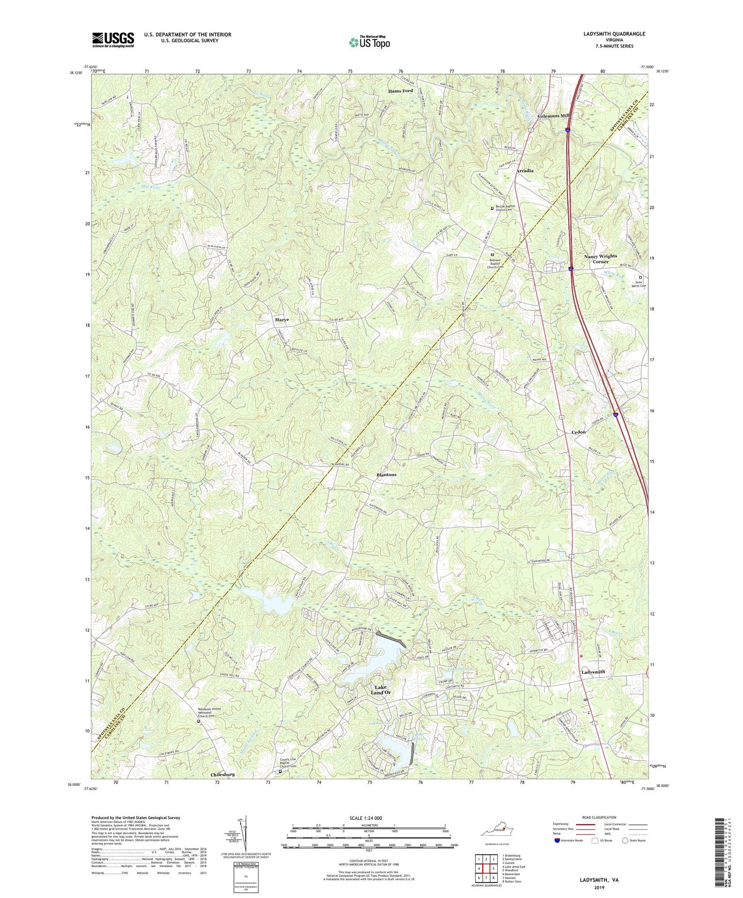 Ladysmith Virginia US Topo Map Image