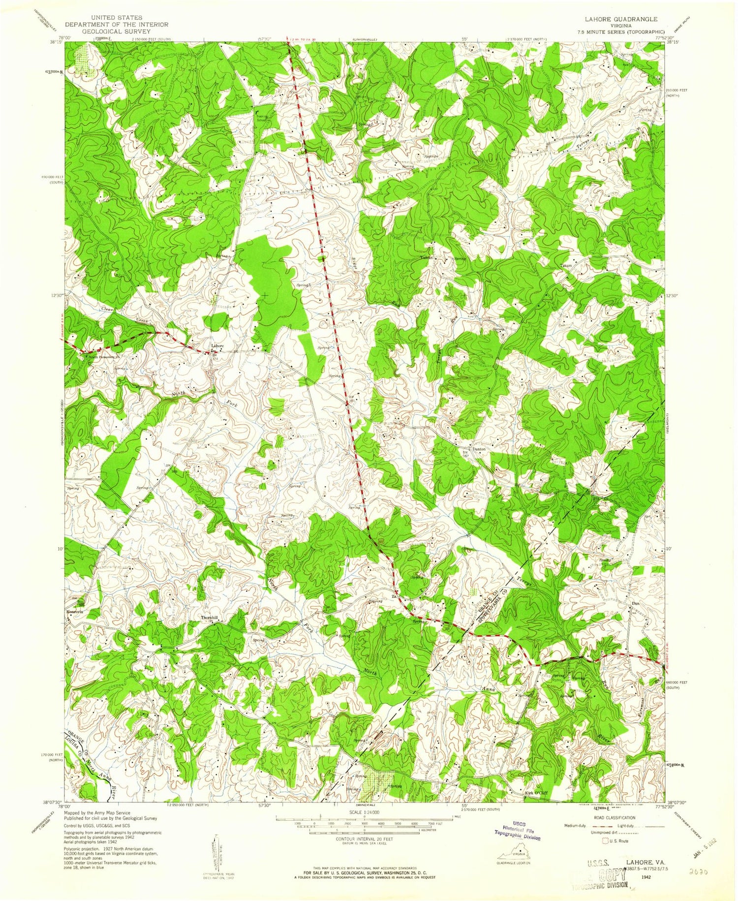 Classic USGS Lahore Virginia 7.5'x7.5' Topo Map Image
