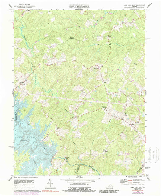 Classic USGS Lake Anna East Virginia 7.5'x7.5' Topo Map Image