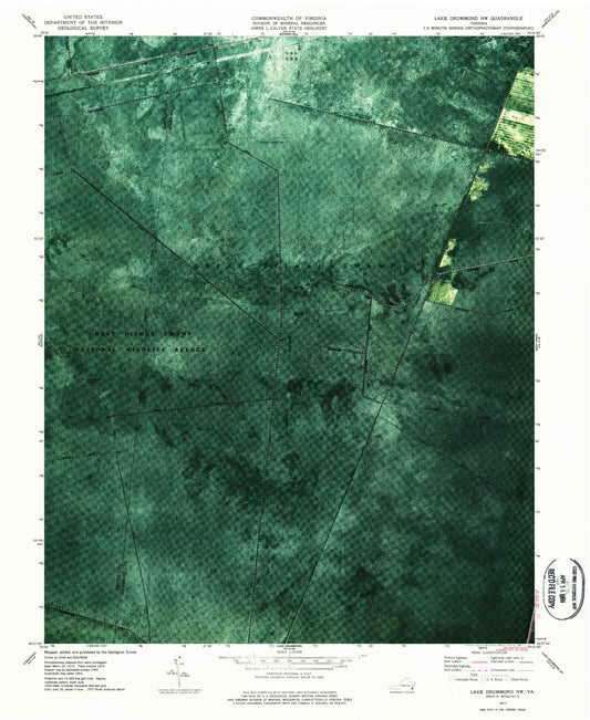 Classic USGS Lake Drummond NW Virginia 7.5'x7.5' Topo Map Image