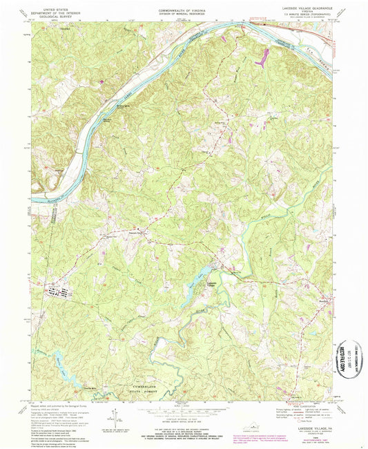 Classic USGS Lakeside Village Virginia 7.5'x7.5' Topo Map Image