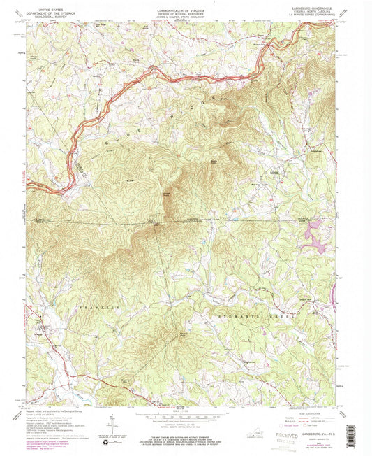 Classic USGS Lambsburg Virginia 7.5'x7.5' Topo Map Image