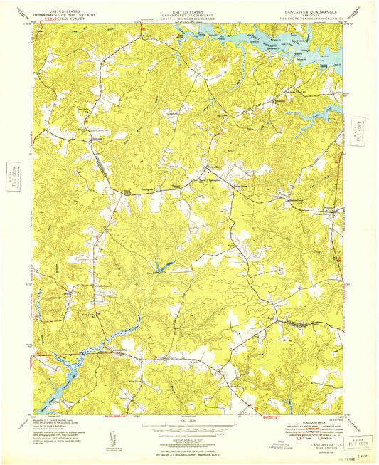 Classic USGS Lancaster Virginia 7.5'x7.5' Topo Map Image