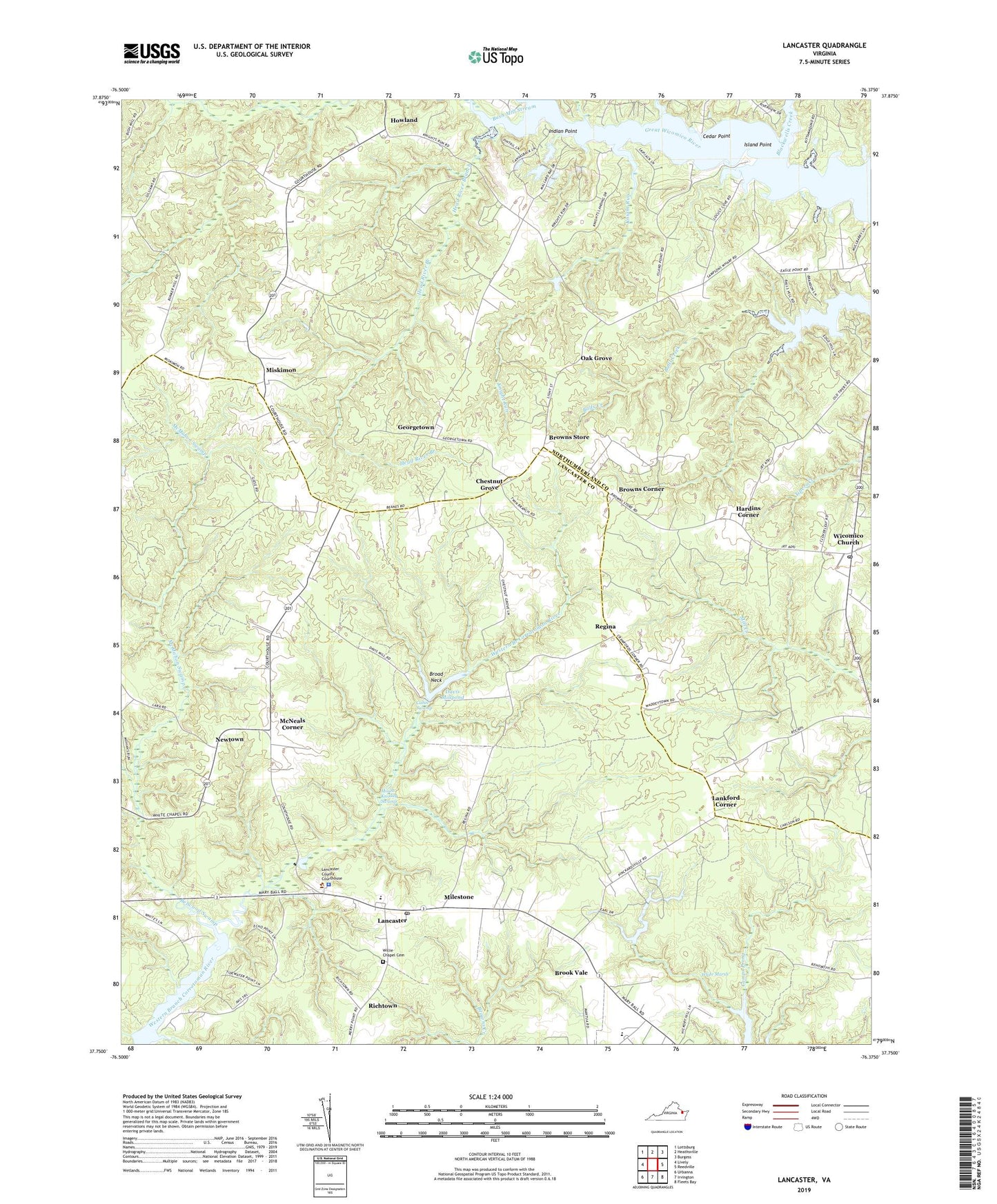Lancaster Virginia US Topo Map Image