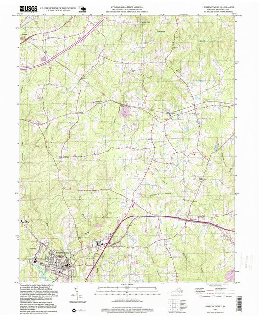 Classic USGS Lawrenceville Virginia 7.5'x7.5' Topo Map Image