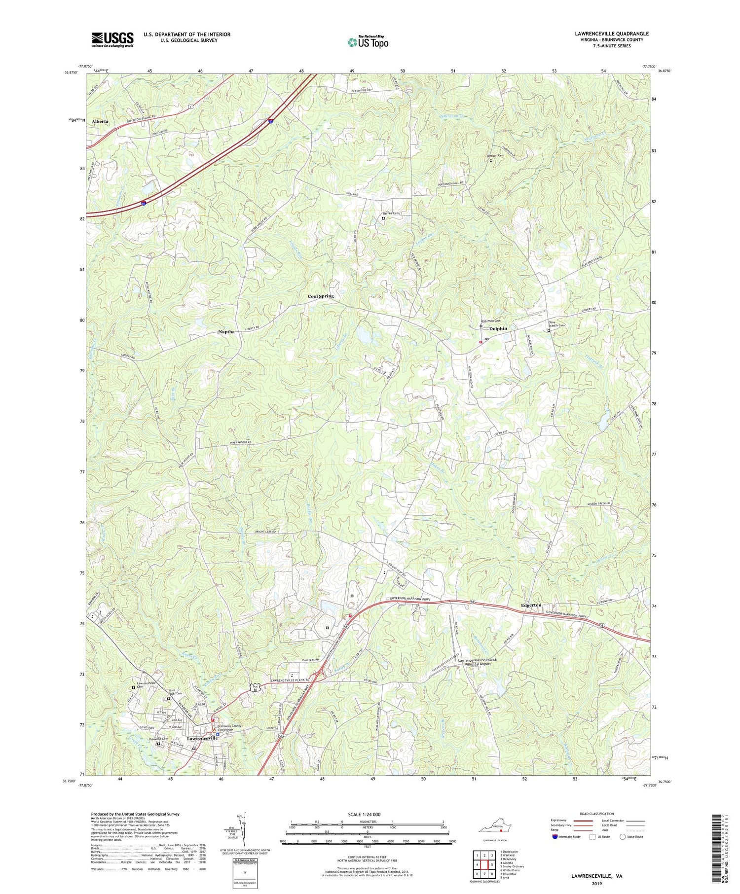 Lawrenceville Virginia US Topo Map Image