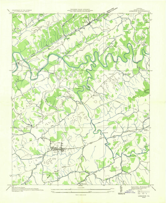 Classic USGS Lebanon Virginia 7.5'x7.5' Topo Map Image