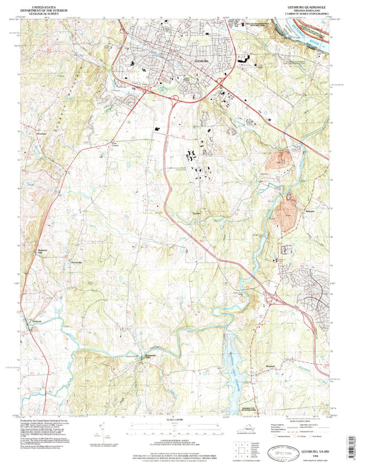 Classic USGS Leesburg Virginia 7.5'x7.5' Topo Map Image