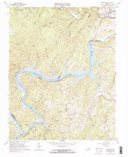 Classic USGS Leesville Virginia 7.5'x7.5' Topo Map Image
