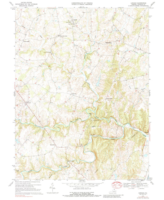 Classic USGS Lincoln Virginia 7.5'x7.5' Topo Map Image