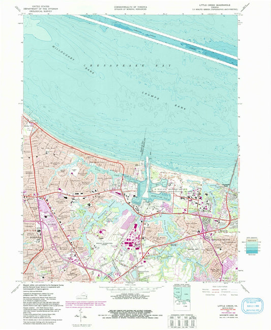 Classic USGS Little Creek Virginia 7.5'x7.5' Topo Map Image