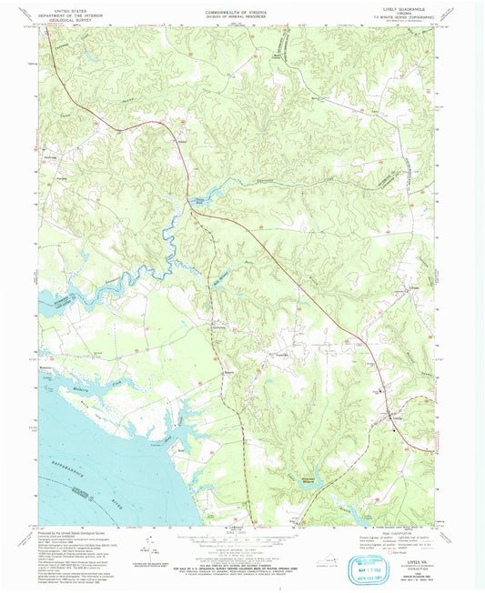 Classic USGS Lively Virginia 7.5'x7.5' Topo Map Image