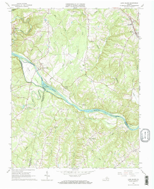 Classic USGS Long Island Virginia 7.5'x7.5' Topo Map Image